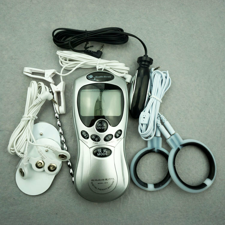 Control Shock Kit Adjustable E-Stim 2 Rings Plug Wire Men Exercise Device Set