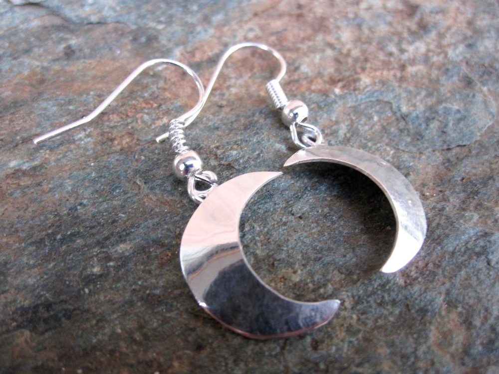 Silver Overlay Tiny Crescent Moon Dangle Earrings Made in Mexico New aler9
