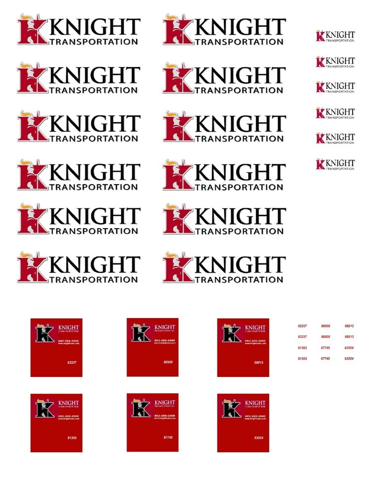 HO Scale Truck / Trailer Decals. " Knight Transportation "