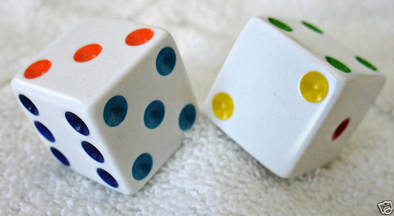 1" HUGE MULTI-COLORED OPAQUE DICE PAIR