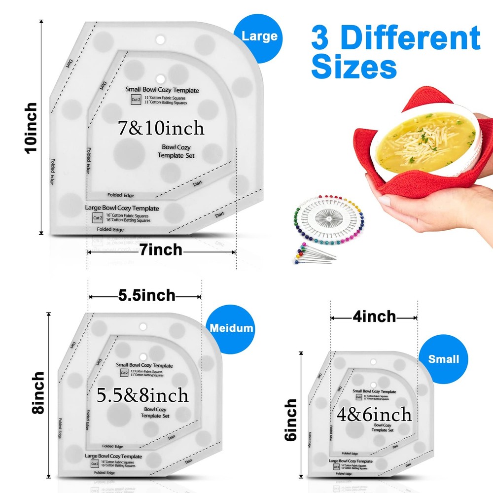Bowl Cozy Template 3 Sizes, Pattern Cutting 3PCS, White