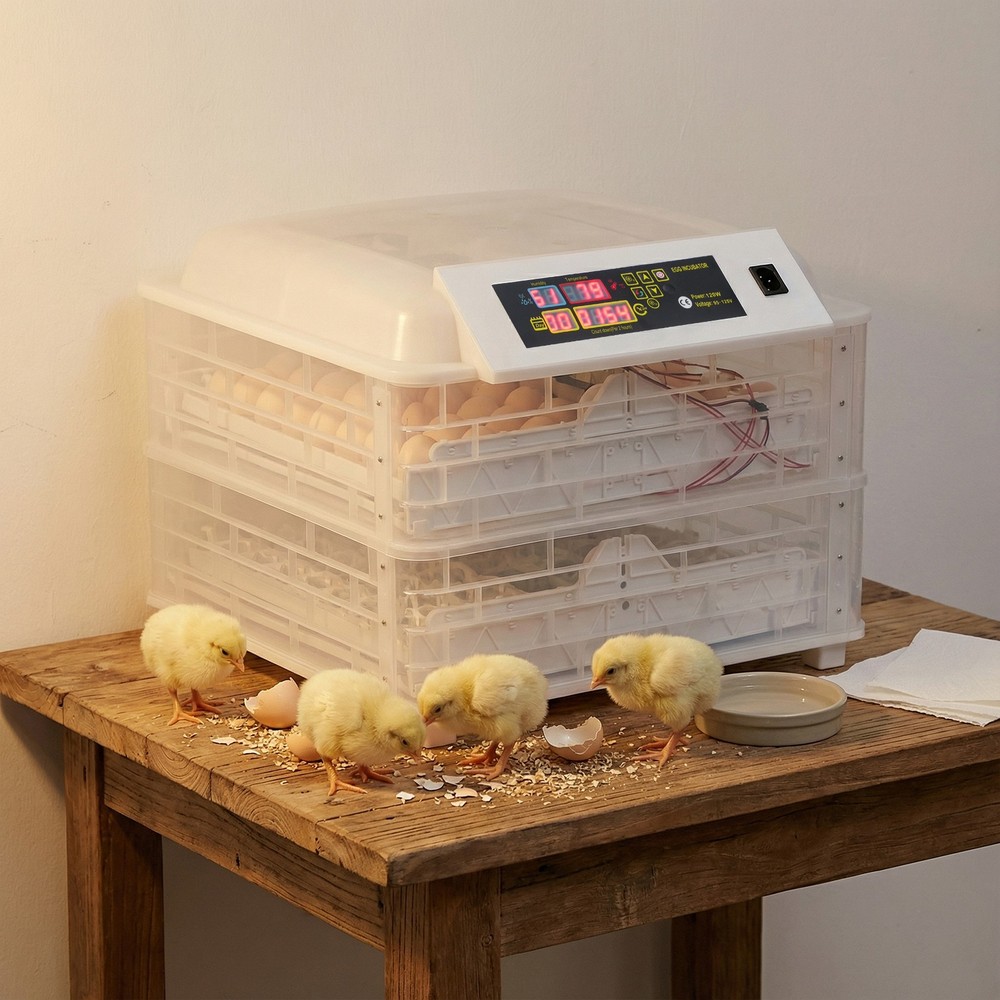 2 in 1 Egg Incubator Automatic Turner 48-96 Egg Hatching Temp & Humidity Control
