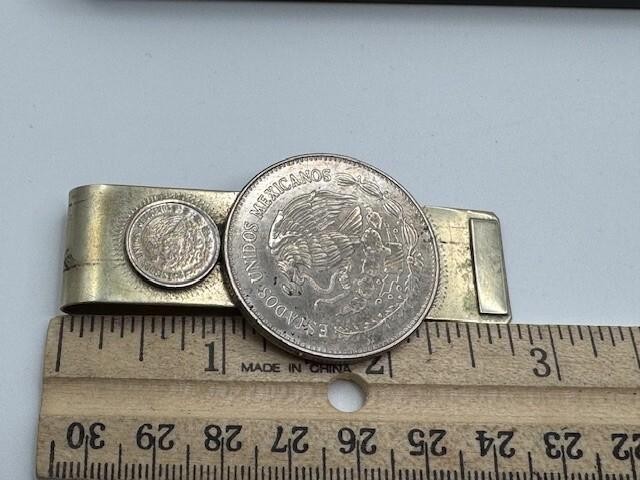 Silver Tone Mexico Double Coin Money Clip