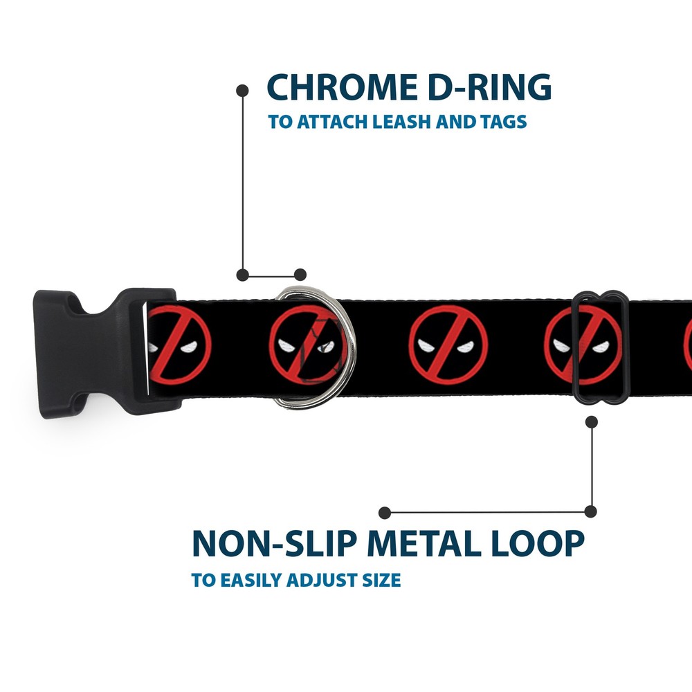 Plastic Clip Collar Deadpool Logo2 Black/Red/White Small 9.5-13"