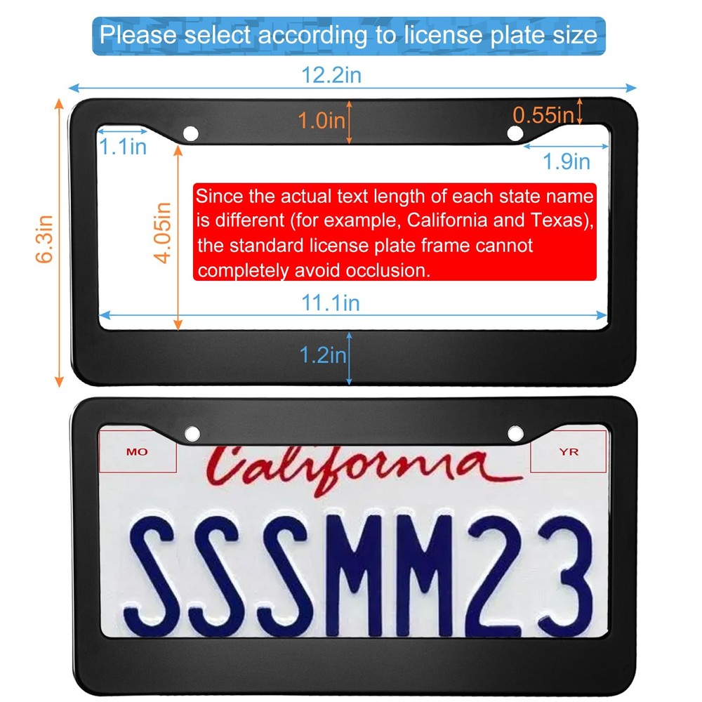 2PCS Matte Black License Plate Frames, 2 Holes Solid universal, wide black