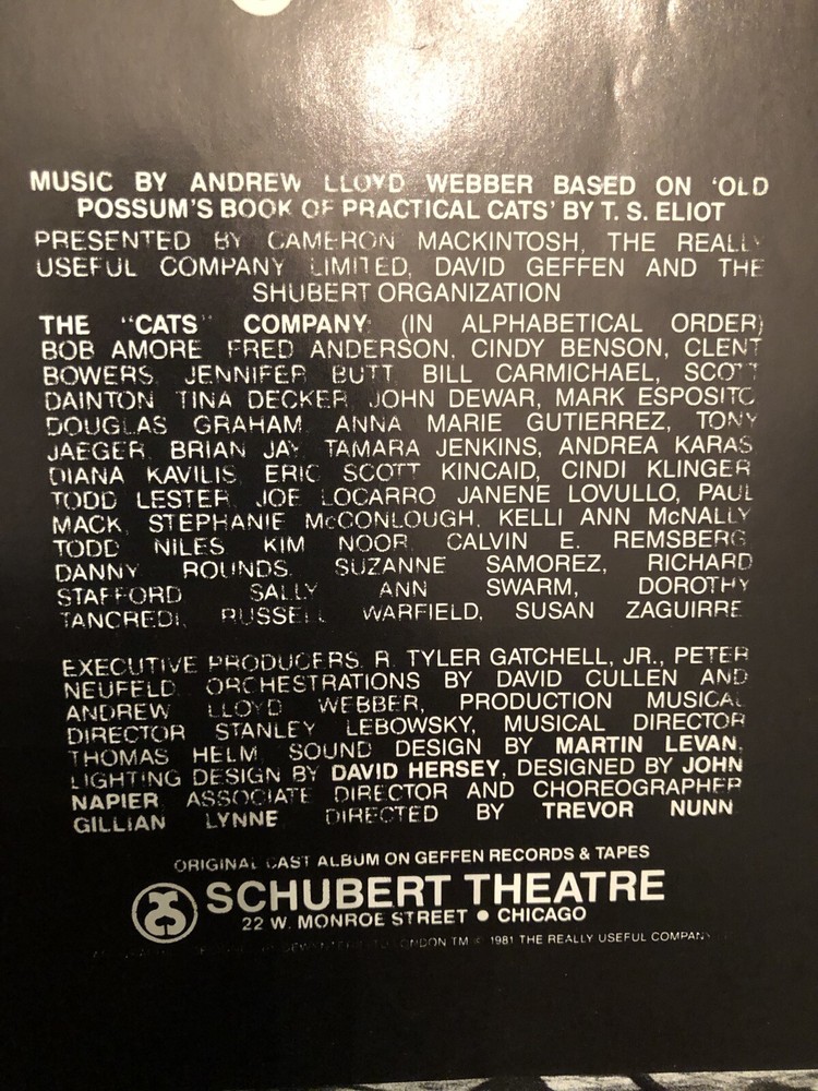 Cats Playbill Stagebill Program Schubert Theatre Chicago 1981