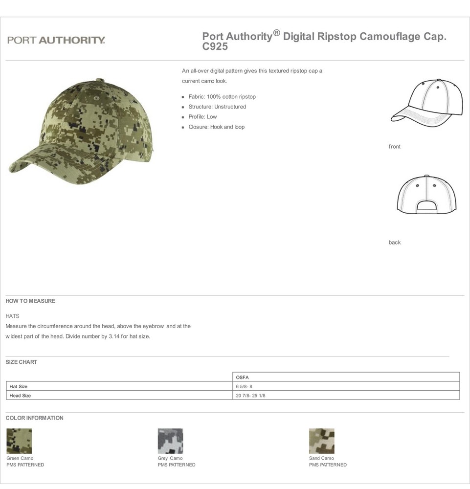 Port Authority Digital Ripstop Camouflage Cap M-C925