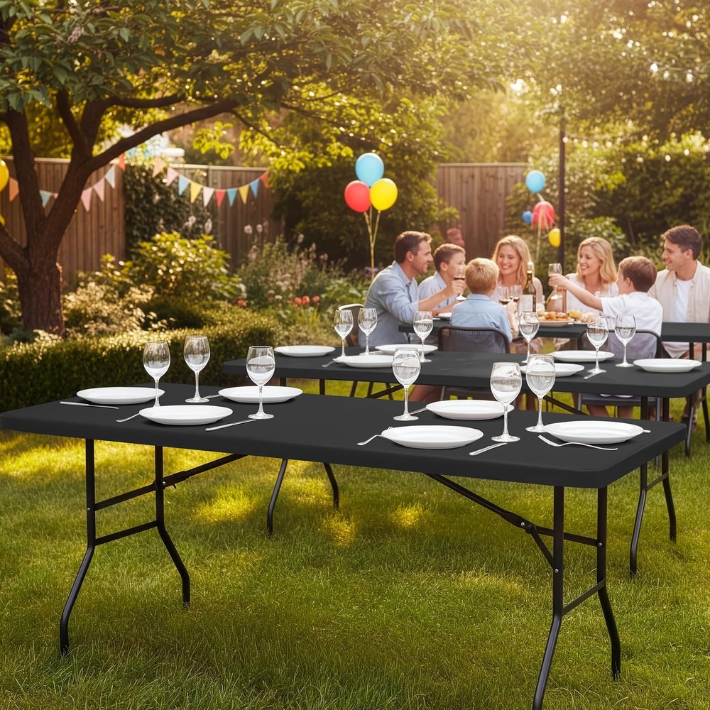 Fitted Tablecloths with Elastic - 2 Pack 5ft Folding Table Covers Rectangle, ...