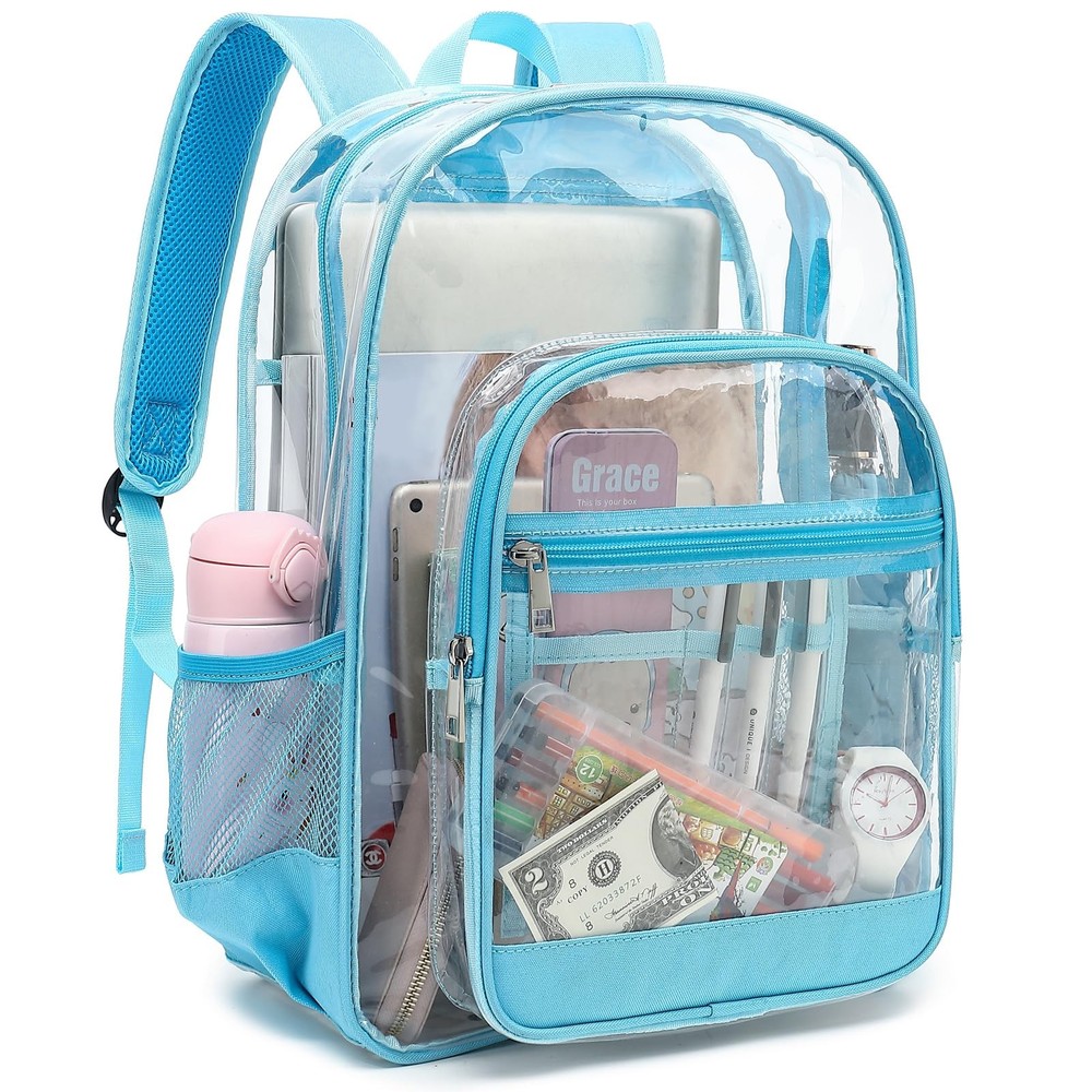 Heavy Duty Clear Backpack, School Backpack College Bookbag PVC See Through Tr...