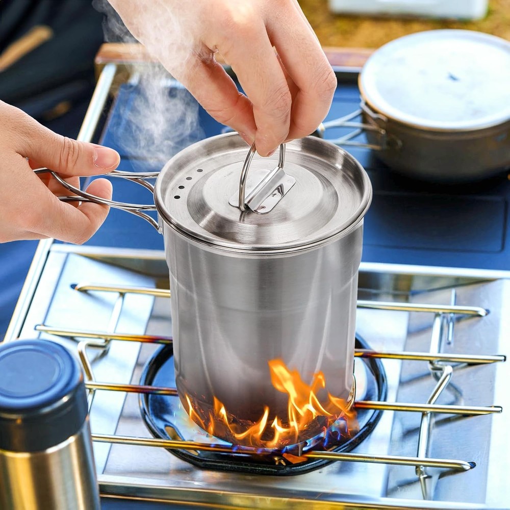 2 Pieces Stainless Steel Camping Cups, Stackable Camping Mugs with Storage Bag,