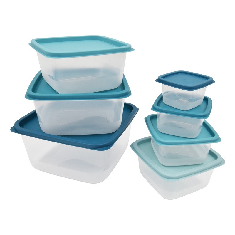 Plastic Food Storage Containers Set Stackable Nestable 14 Pieces Teal Ombre