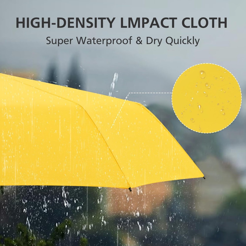 HEXSOLID Windproof Travel Umbrella Compact Umbrellas for Rain 46inch, Yellow