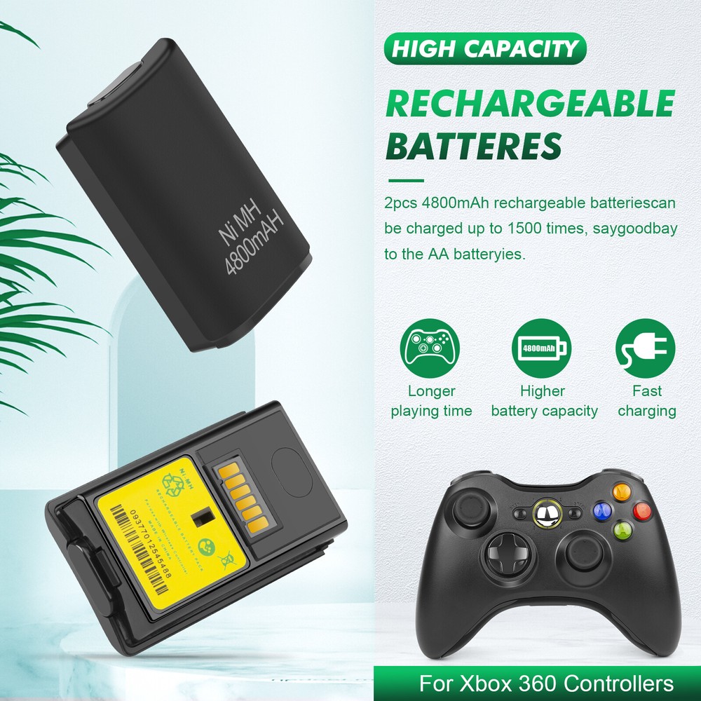 2 Battery Pack & Charger Dock For Microsoft Xbox 360 Wireless Controller Black