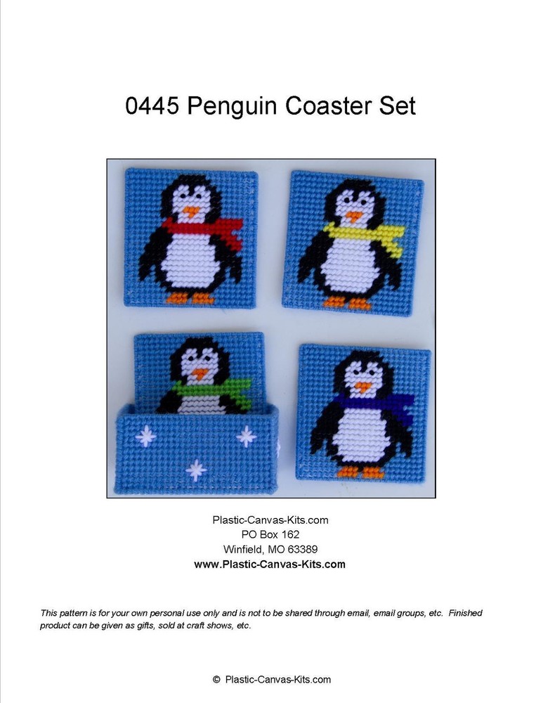 Winter Penguins Coaster Set-Plastic Canvas Pattern or Kit