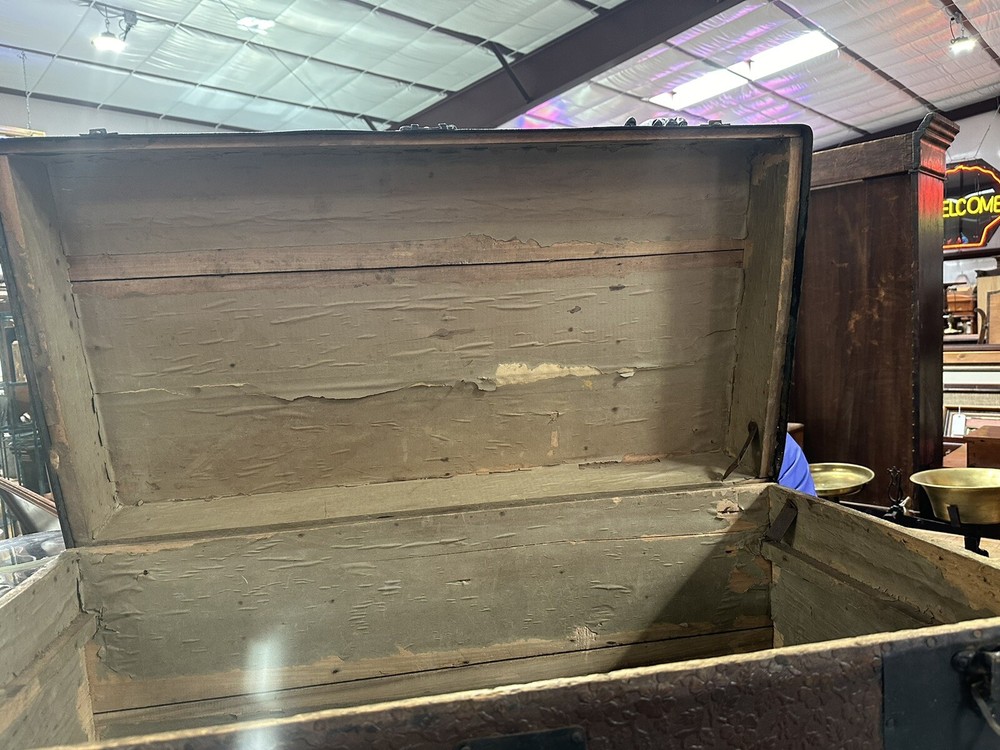Antique Tin And Metal Steamer Trunk