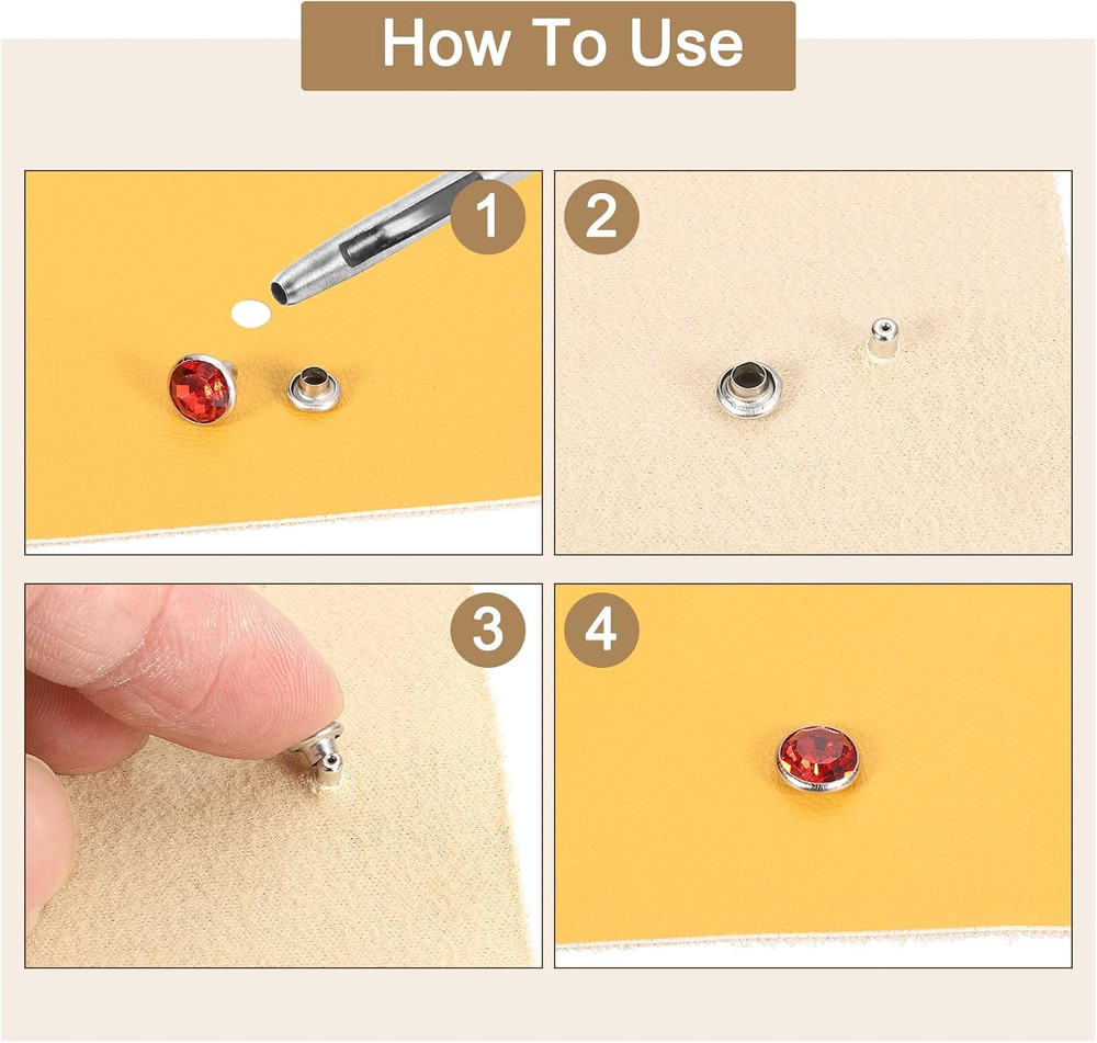 60 Sets Rhinestone Rivets, 8Mm Leather Rivets Crystal Rivets Stud Rapid Double C