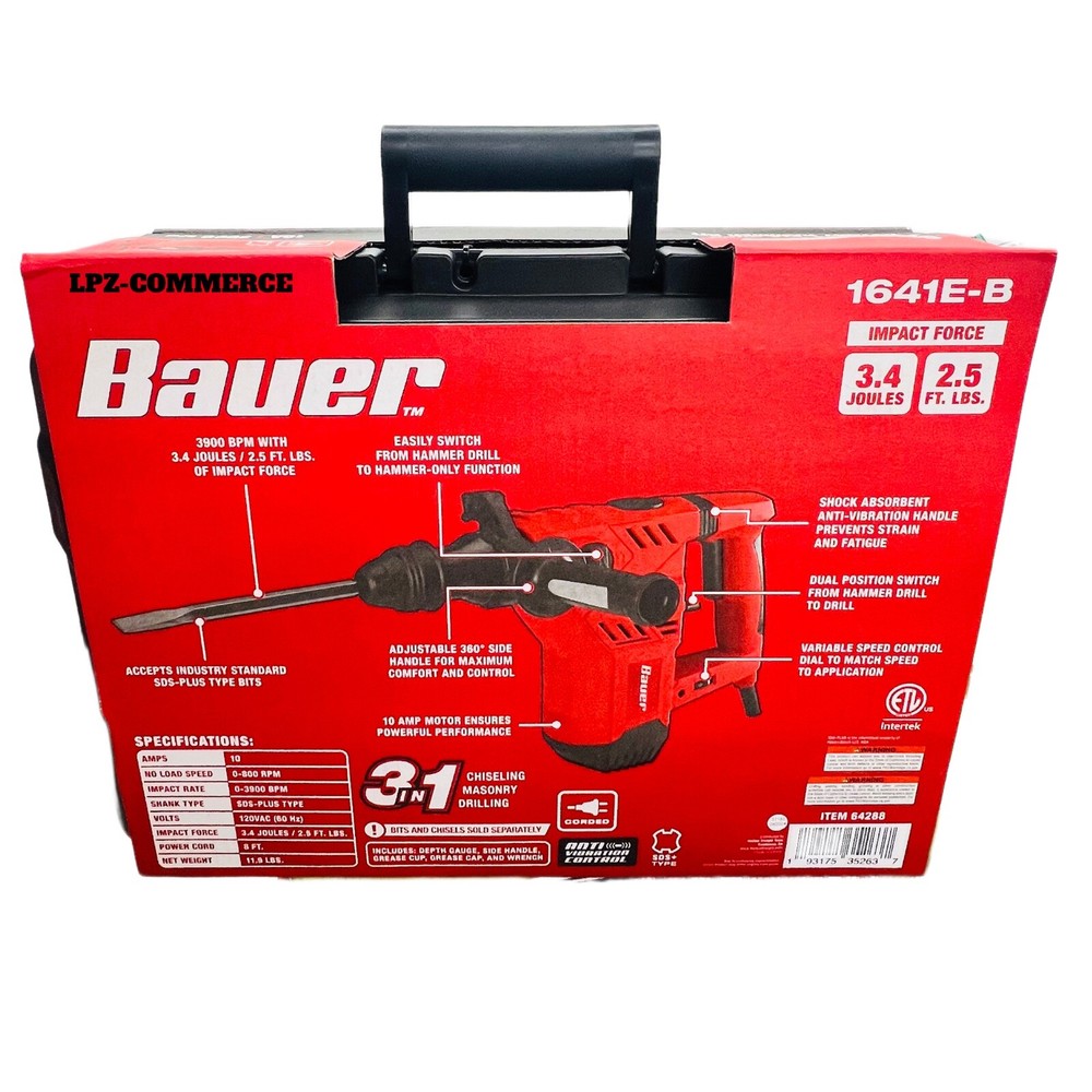 BAUER 10 Amp 1-1/8 in. SDS Type Variable Speed Rotary Hammer concrete & masonry