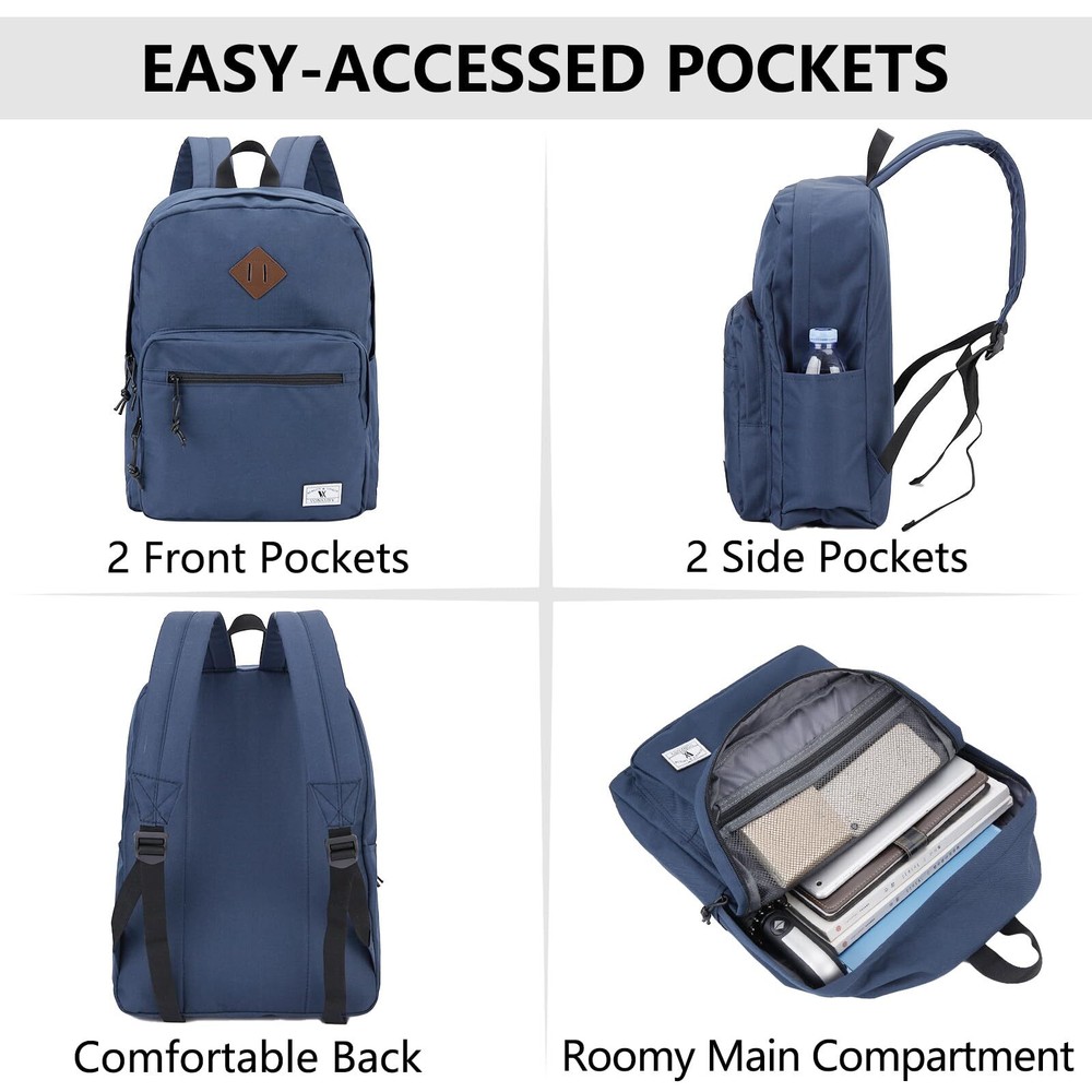 School BackpackLightweight Classic Basic Bookbag for Men Women Simple Blue Ba...