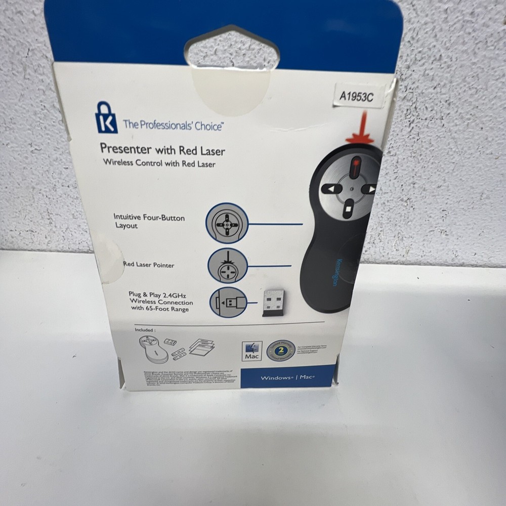 Kensington Wireless Presenter with Red Laser Pointer Windows/Mac Model: K33272WW