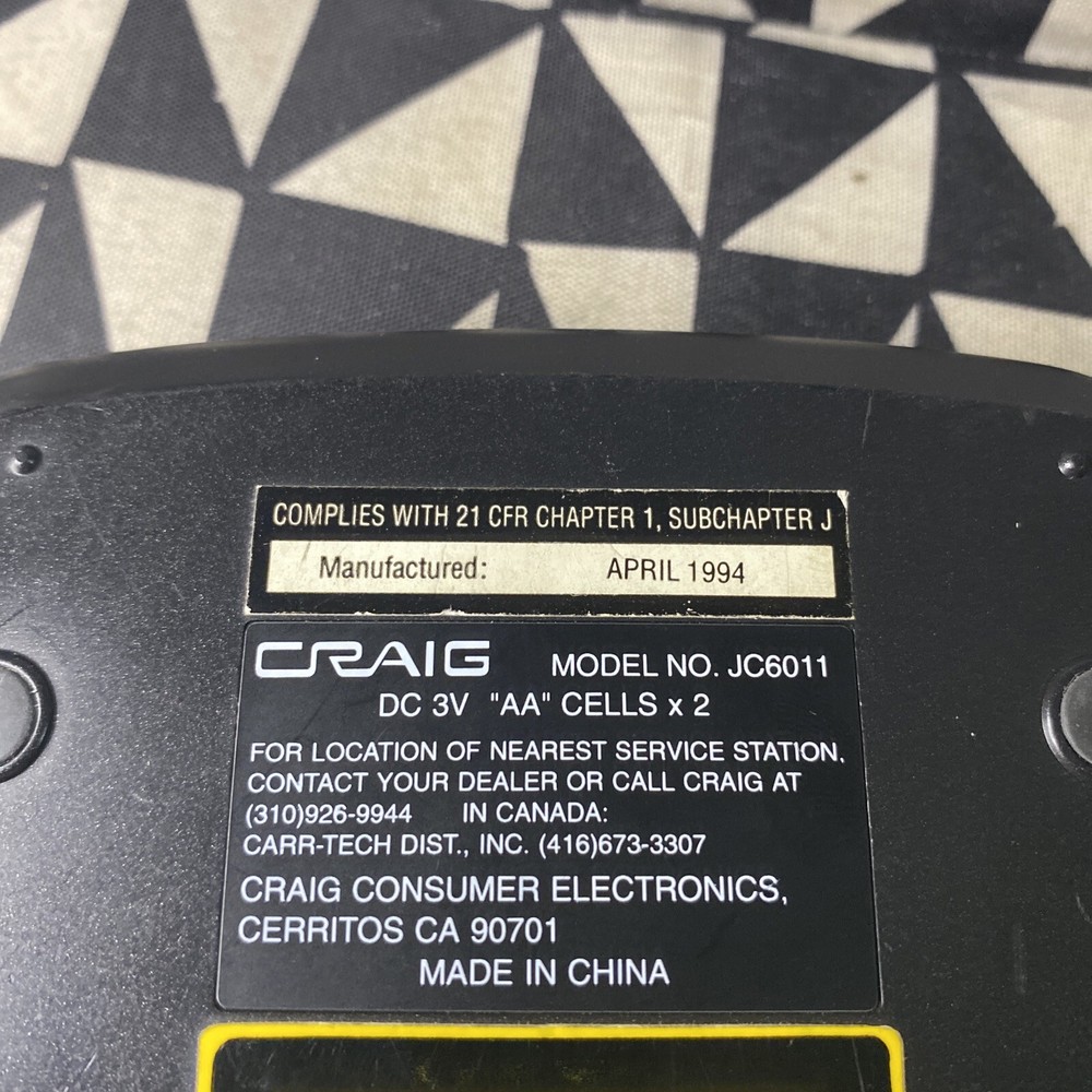 Craig Digital Personal Compact Disc CD Player JC6011 Super Bass System