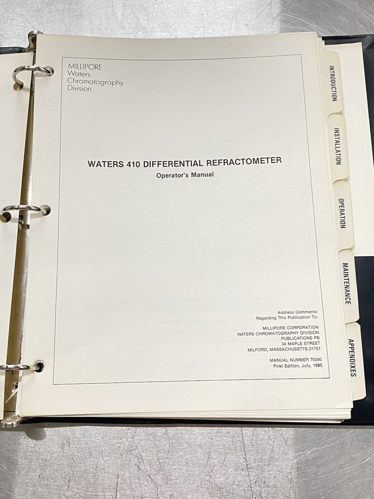Millipore Waters 410 Differential Refractometer - Users Guide / Manual