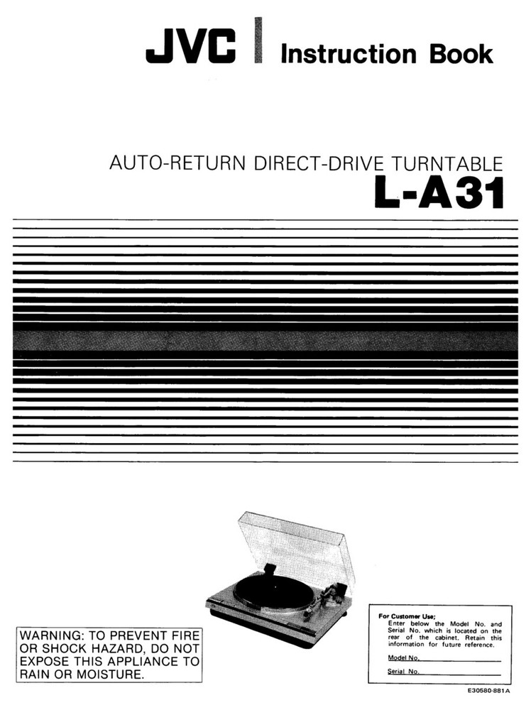 JVC L-A31 Turntable Owners Instruction Manual Reprint