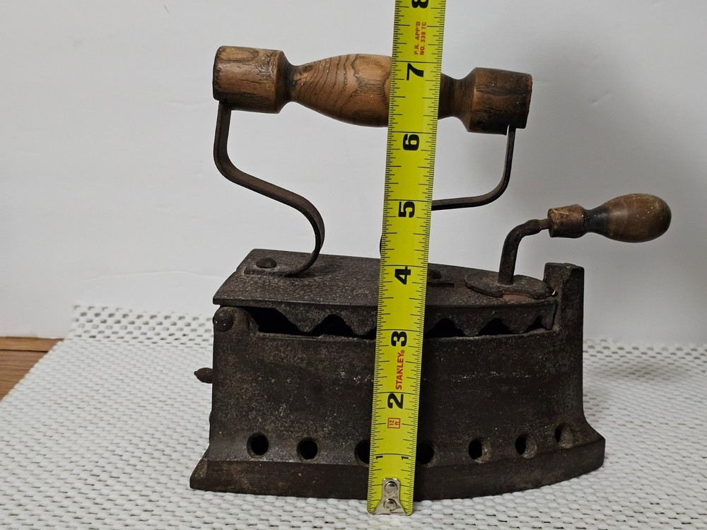 ANTIQUE CAST IRON COAL IRON WOOD HANDLE