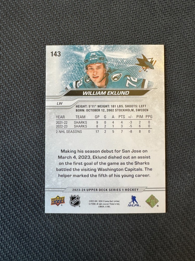 2023-24 Upper Deck Series 1 William Eklund #143