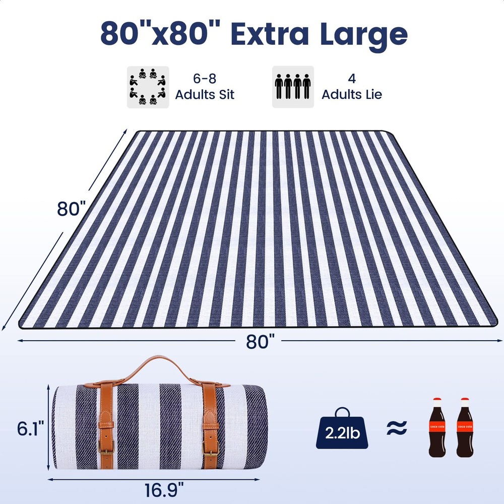 sapsisel 80”x 80” Picnic Blanket Extra Large, Waterproof and Foldabl