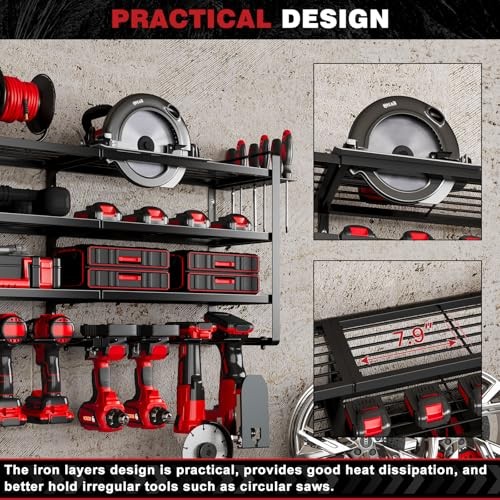 48" Large Power Tools Organizer Wall Mount,12 Drill Holder for Garage, Black