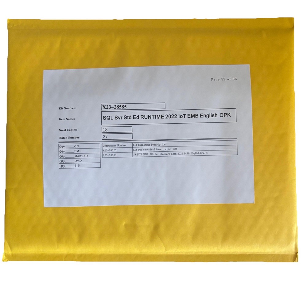 SQL  Server Standard 2022 IoT OEM Runtime Kit (ENGLISH) DVD+Docs+Hardware