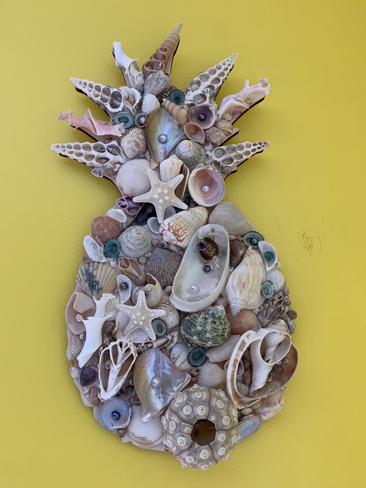 Large Pineapple Made From Seashells Wall Art 17”x10” New