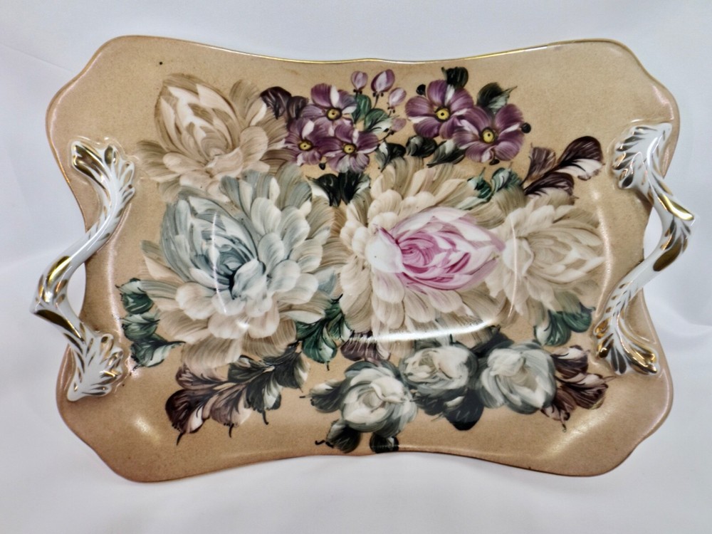 Floral Hand Painted Serving Dish With Handles