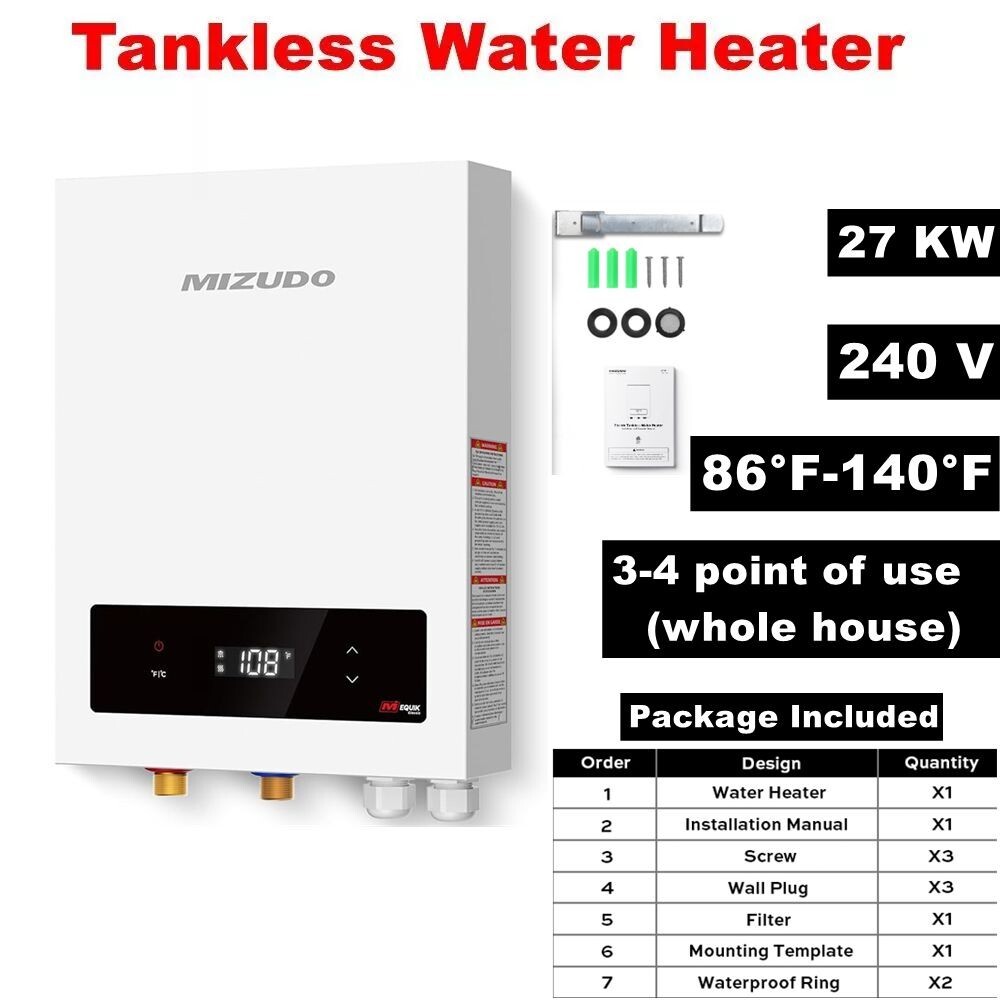 MIZUDO 27kW Tankless Water Heater Electric 240V Whole House for Shower Kitchen