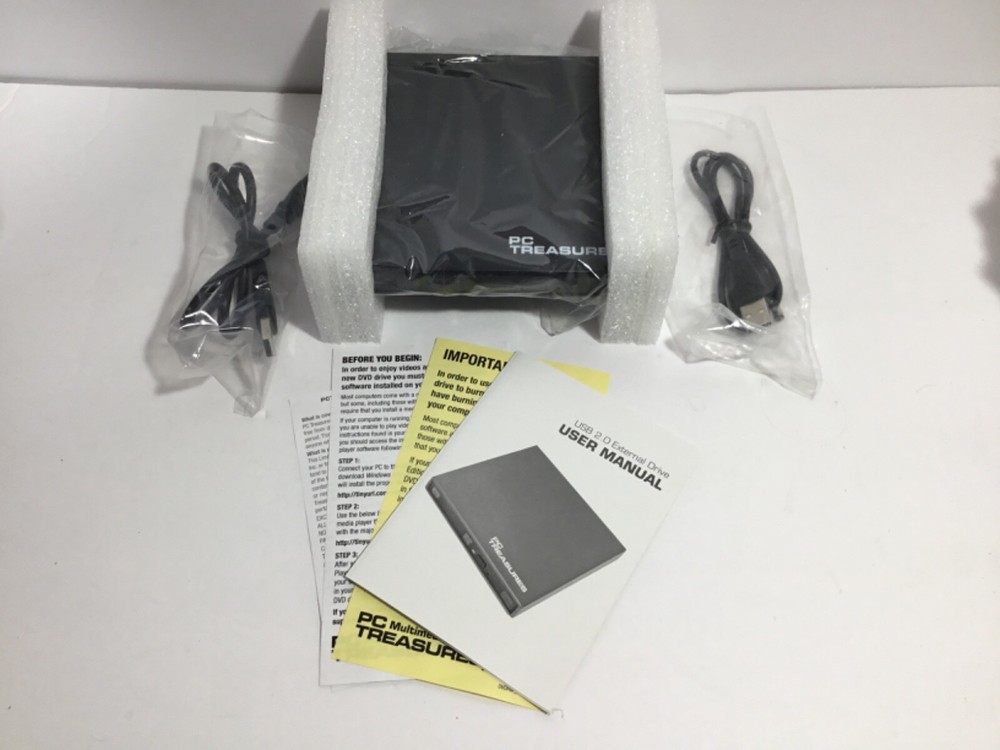 PC Treasures DVD ROM External Drive Slim Bright Black USB Powered