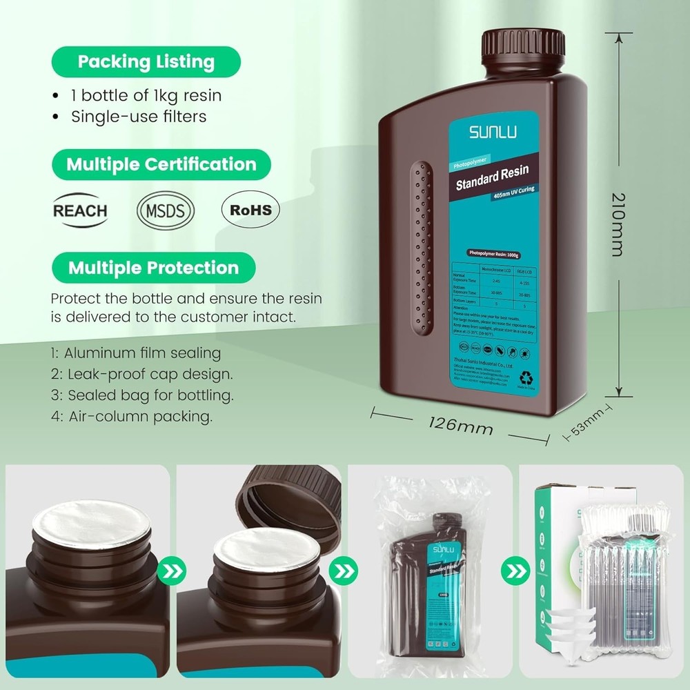 Clear Blue 3D Printer Resin 1kg - Fast Curing, High Precision, Low Odor
