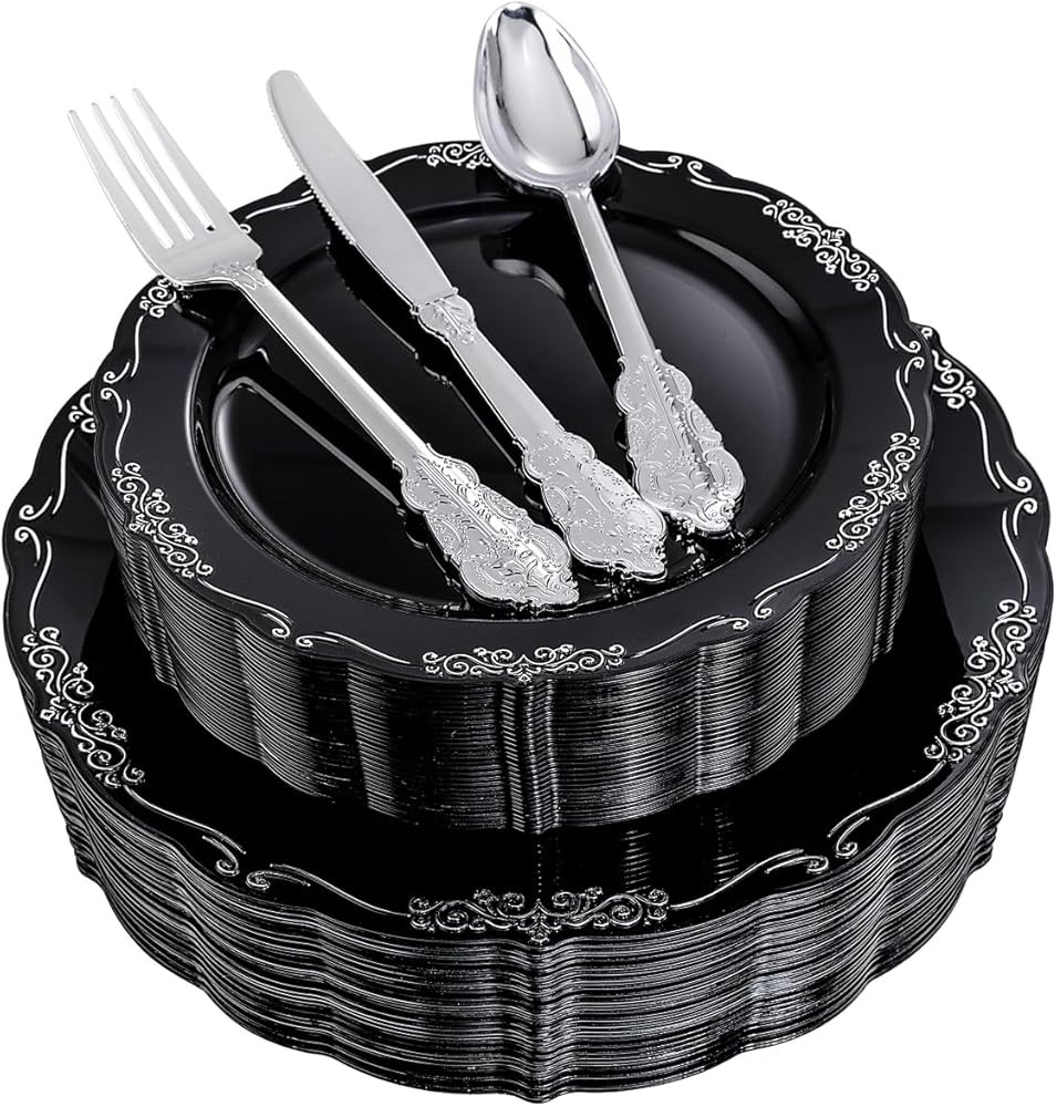 DaYmi Bla Sier Plastic Plates & Sier Plastic Sierware, Bla