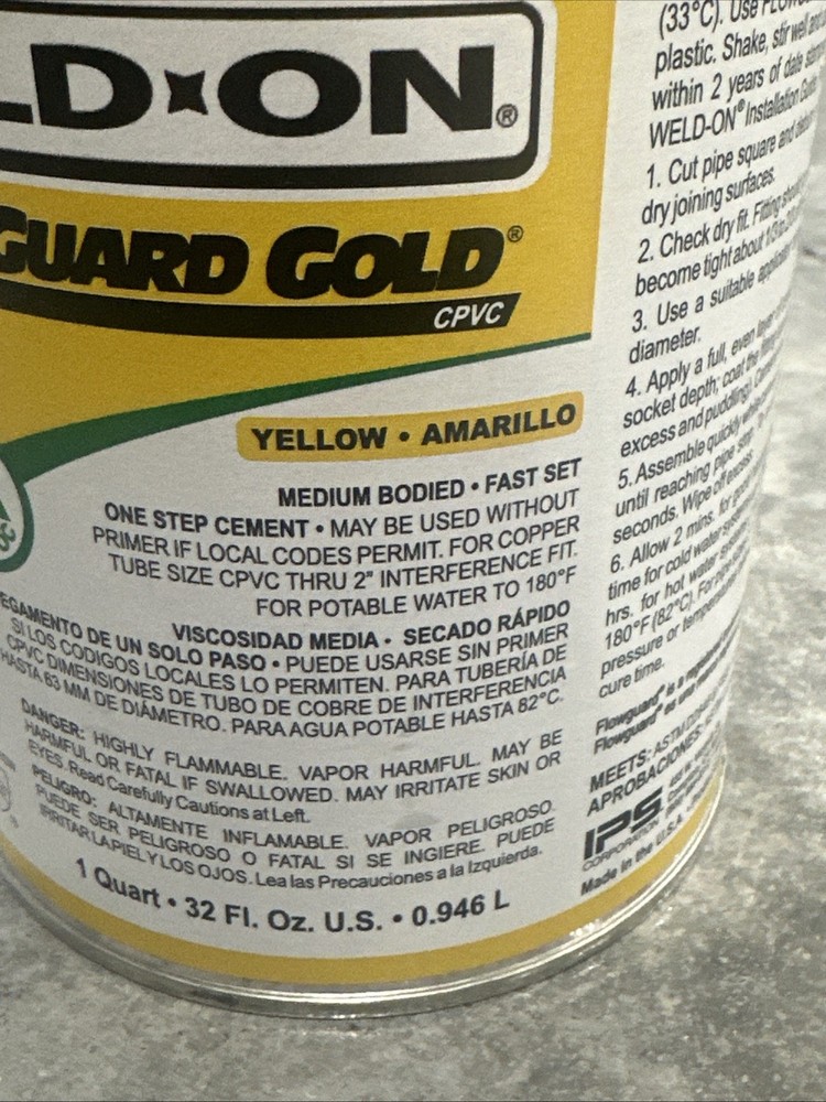 2 Pack WELD-ON CPVC YELLOW AMARILLO MEDIUM BODIED ONE STEP CEMENT 32oz