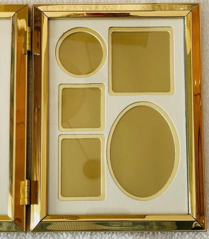 Vtg Windsor Browne Solid Brass Bi-Fold Frame, 1 side 5"x7", 1 side 5 small pics