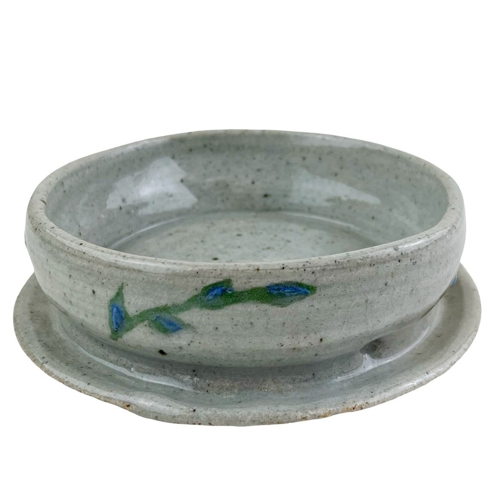 Studio Art Pottery Planter Drip Tray Plate Only Earthenware Leaf Vine Signed 6"