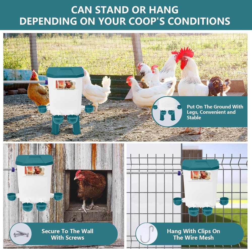 Automatic Chicken Waterer Float-Control Auto Waterer Hanging/Standing Design