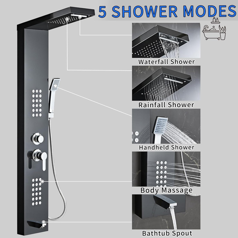 Shower Panel Tower System 5-In-1 Shower Panel Tower with Powerful Body Massage,