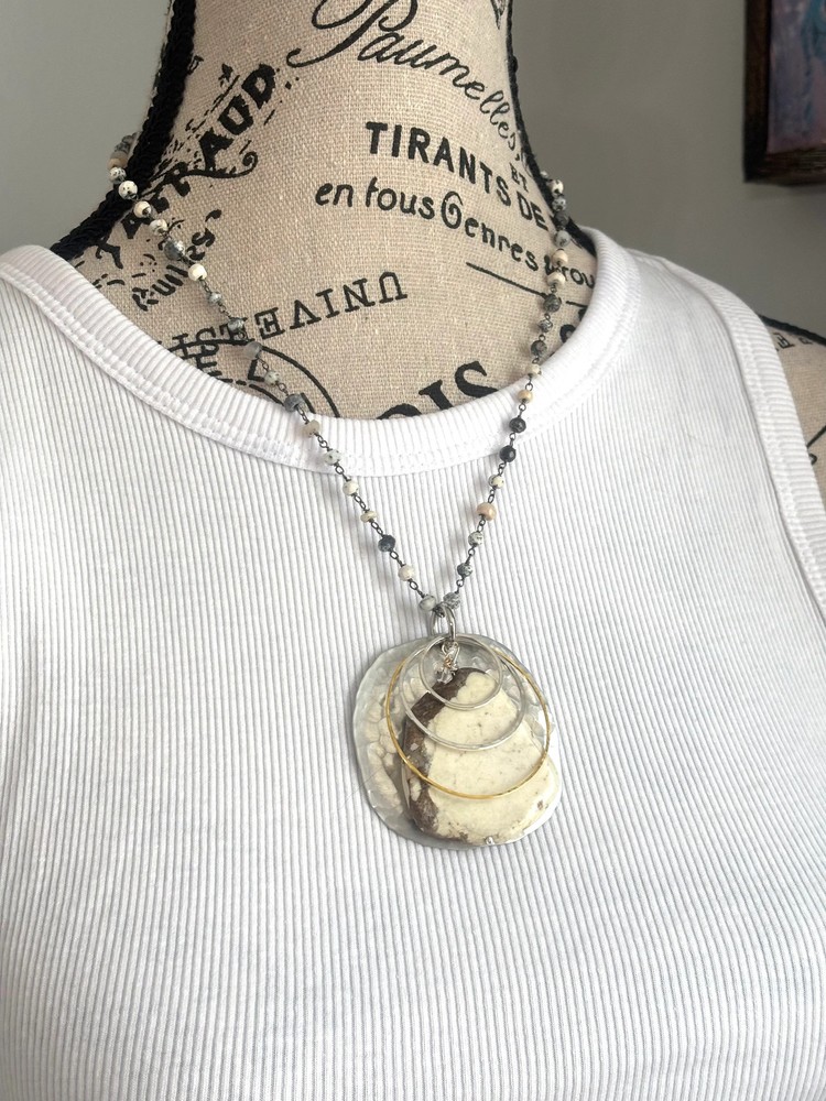 White Turquoise Dendritic Opal Pendant Necklace