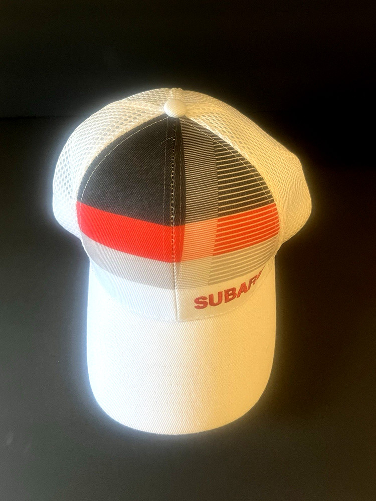 SUBARU Logo Cap Hat White One Size Unisex White Mesh Hook Loop Adjustable