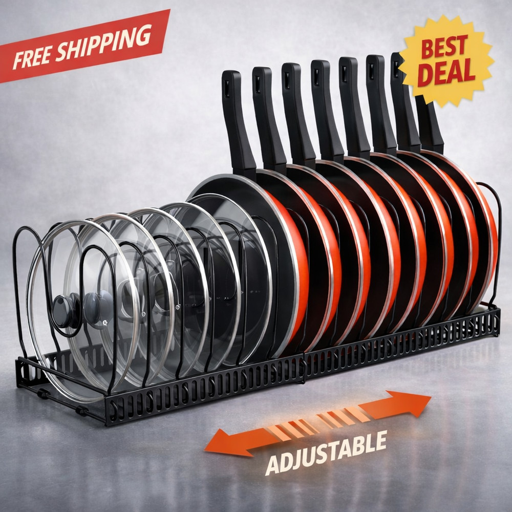 Pot and Pan Organizer Rack for Cabinet, Fully Expanded Size 22.83" W x 7.09" D x