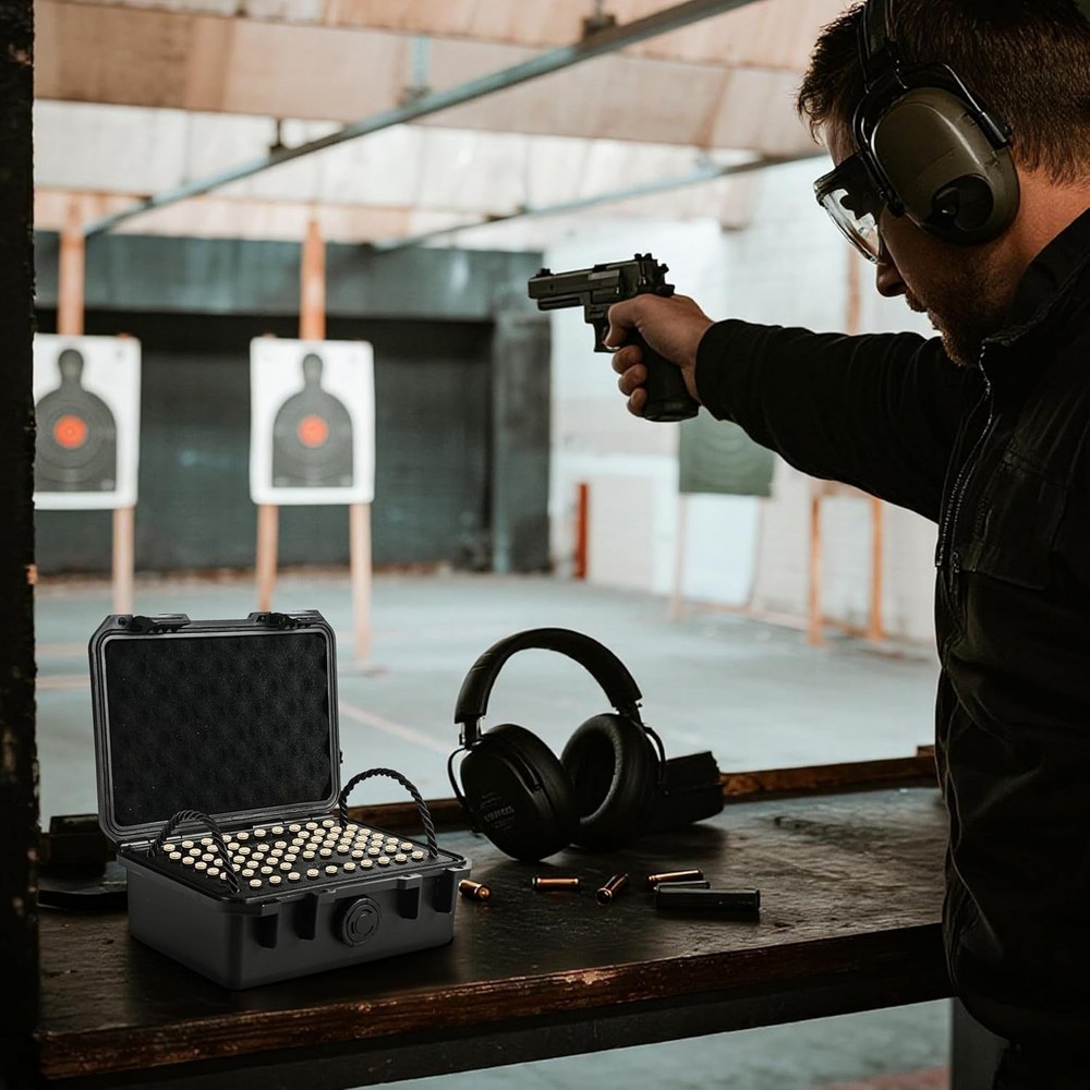 Compact 9mm Lockable Ammo Box - Waterproof Magazine Storage Case