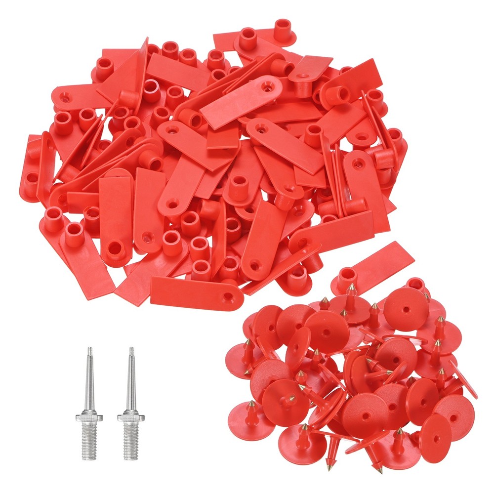 100-Pack Plastic Blank Sheep Ear Tags with 2 Ear Label Needles [Red]