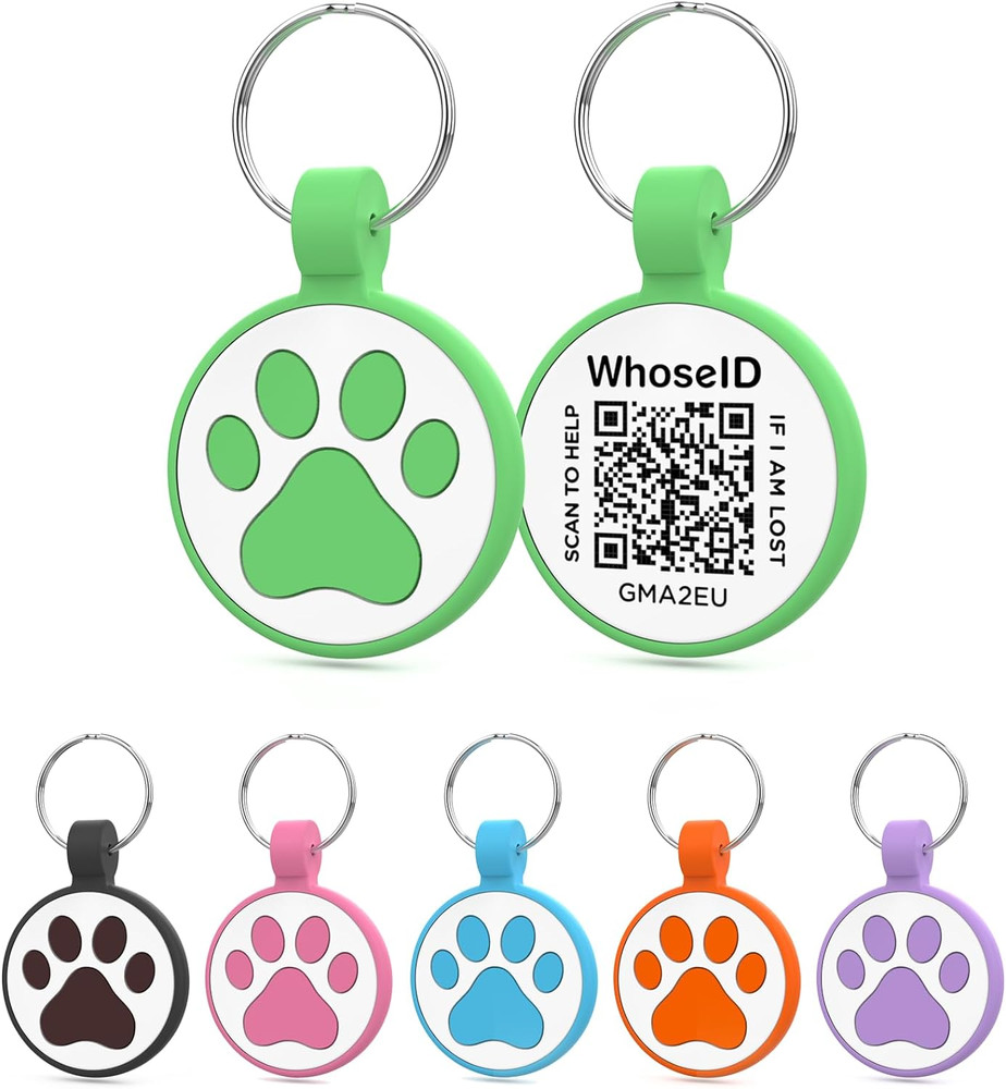 QR Code Cat Tag, Green, Modifiable Profile, Silent Silicone, 1"