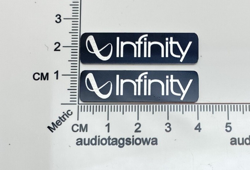 Infinity Reference Speaker Badge Logo Custom Made Satin Silver Pair