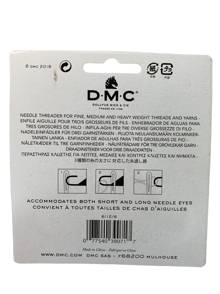 DMC 3-in-1 Needle Threader For Fine, Medium & Heavy Threads/Yarns - Sewing